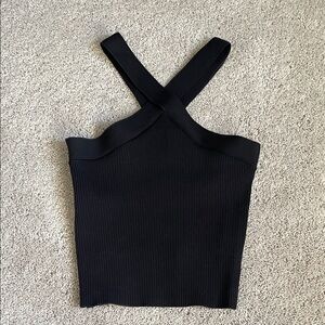 Criss Cross Black Ribbed Women's Top